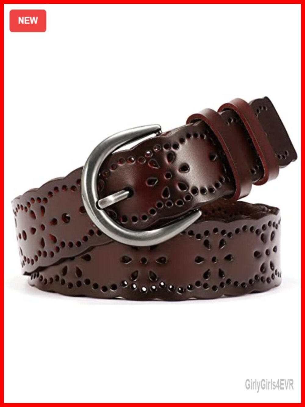 Women's Plus Size Leather Belt Hollow Flower Design Wide Waist Belt with Solid